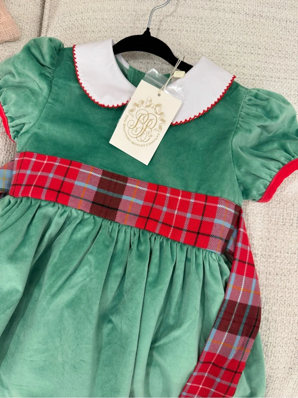 NWT - TBBC Cindy Lou Velvet Holiday Dress with Plaid Waistband